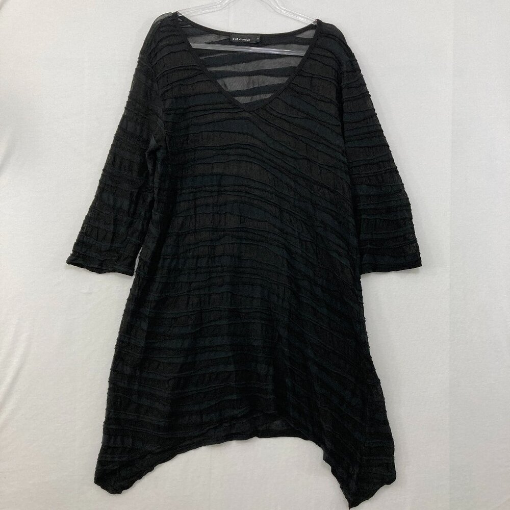 Cut Loose size Small Black Mesh Striped Artsy Abstract Lagenlook Dress/Tunic